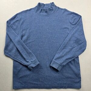 LL Bean Mens Mock Neck Long Sleeve Shirt Blue Heather Cotton Traditional Fit L